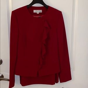 Red Tahari Suit: Jacket + Skirt